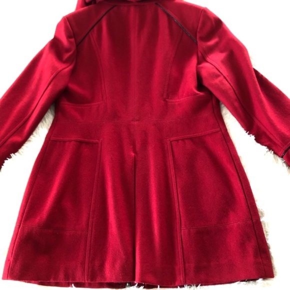 GUESS L NEW RED TOGGLE WOOL BLEND PEACOAT NWOT women's holiday Christmas cold - Picture 2 of 12